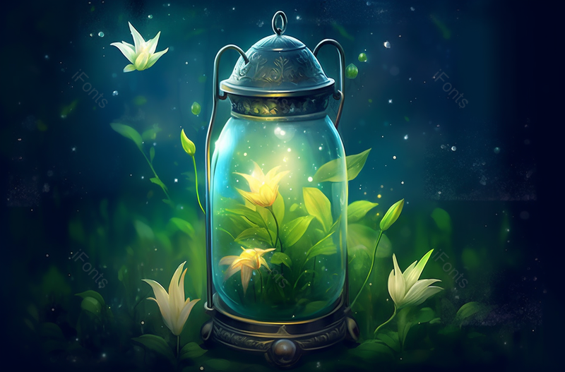 盛夏夜晚萤火虫围绕荷花绽放插画绿色背景,插画/手绘图,插画/手绘图库,插画/手绘图下载,插画/手绘